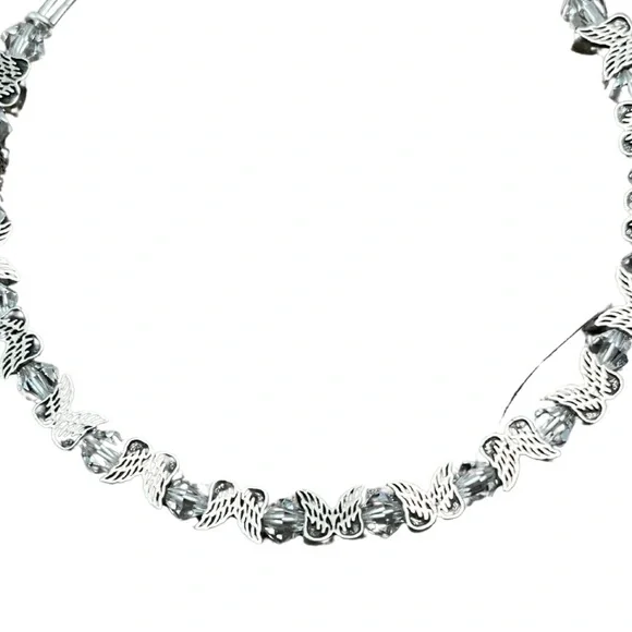 1213 Alex and Ani Silver Angel Wing Crystal Embellished Bracelet - Picture 2 of 3